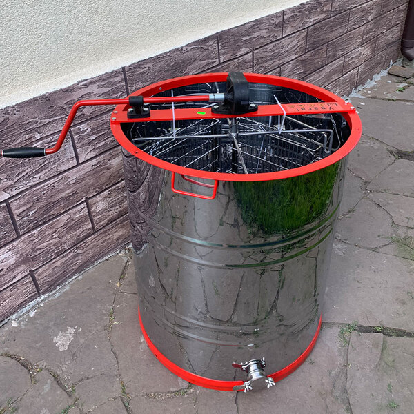 Медогонка 4х рамочная нержавеющая  поворотная РКС, AISI 304 (кассета и ротор нерж.), кран Нж.