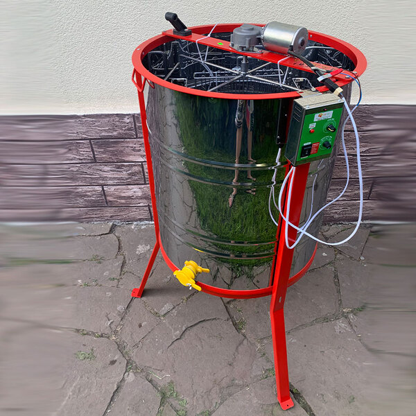 Медогонка 4х рамочная нержавеющая AISI 304, кассета сварная окрашенная, кран пласт